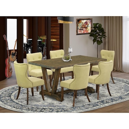 East West Furniture 7 Piece V-Style Kitchen Dining Room Set - Distressed Jacobean V776SI737-7